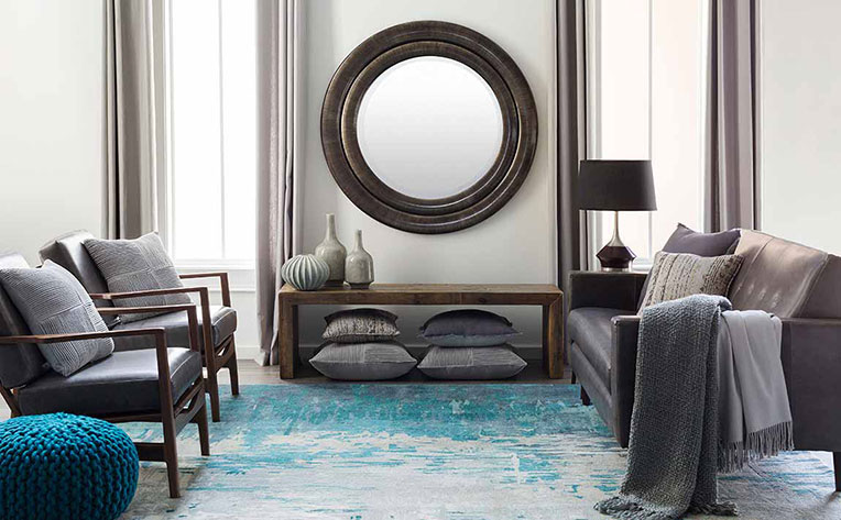 living room ideas blue swirl rug