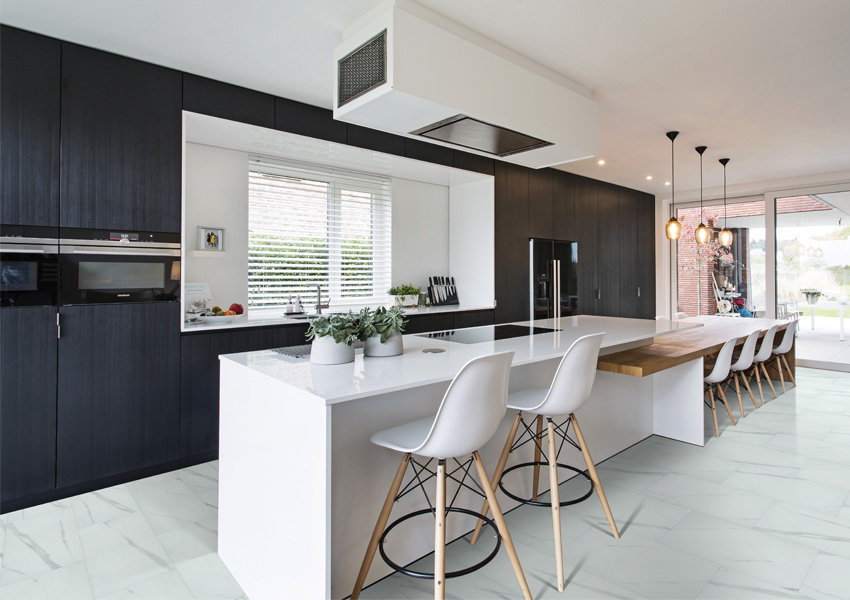 luxury vinyl tile flooring in kitchen.